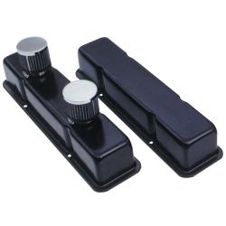 SBC Black Valve Covers w/ Shielded Breathers - (1-1/2")