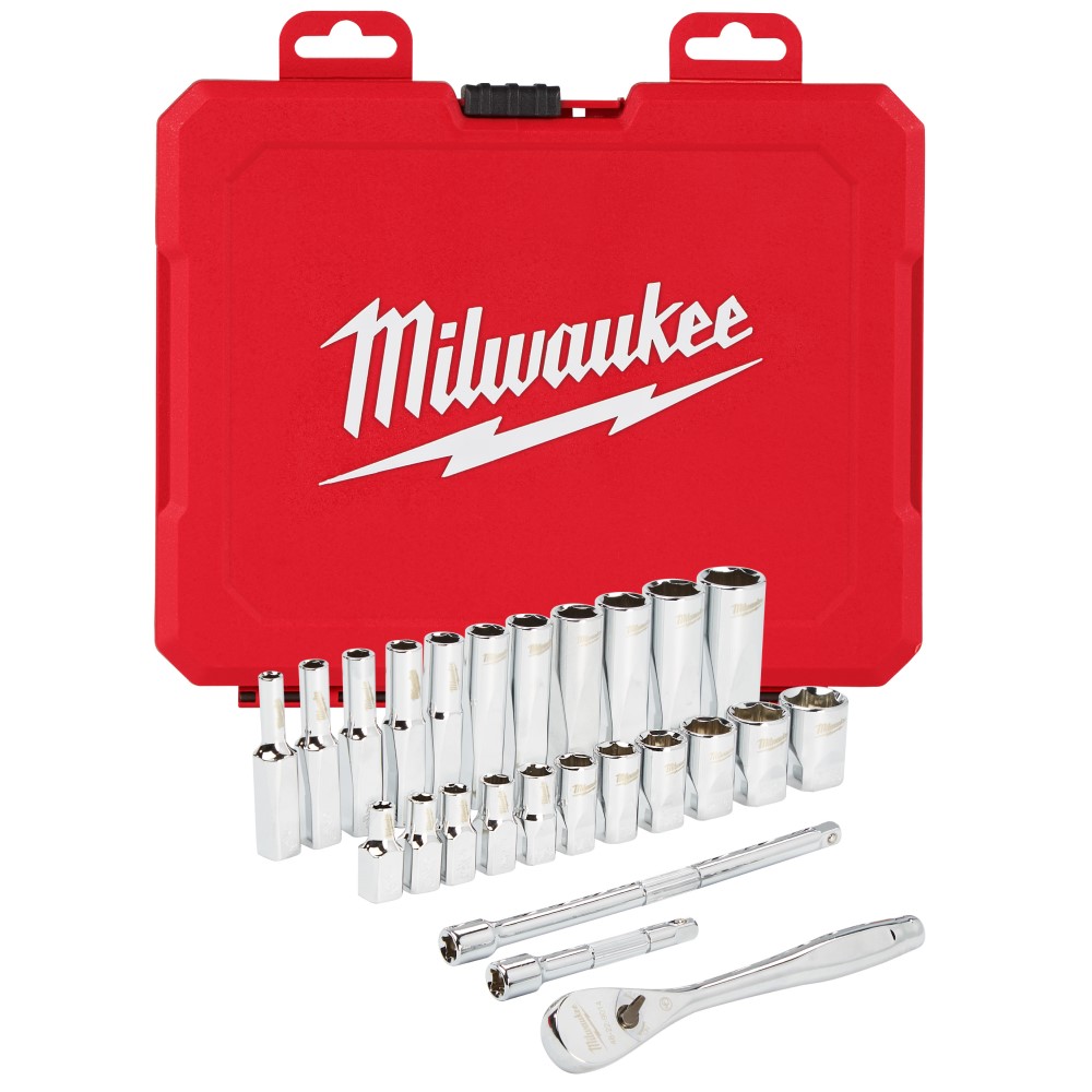 Milwaukee 1/4" Drive 26pc Ratchet & Socket Set - SAE 